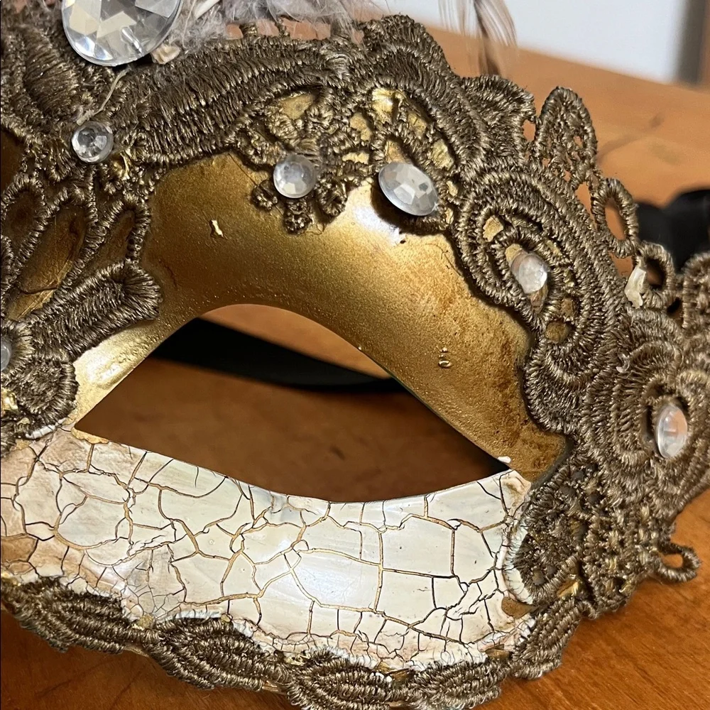 Gold Feathered Venetian Masquerade Mask